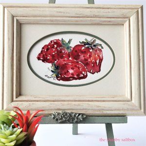 Watercolor Art Strawberries Original Artist Signed by Lillian B. Montoya Framed